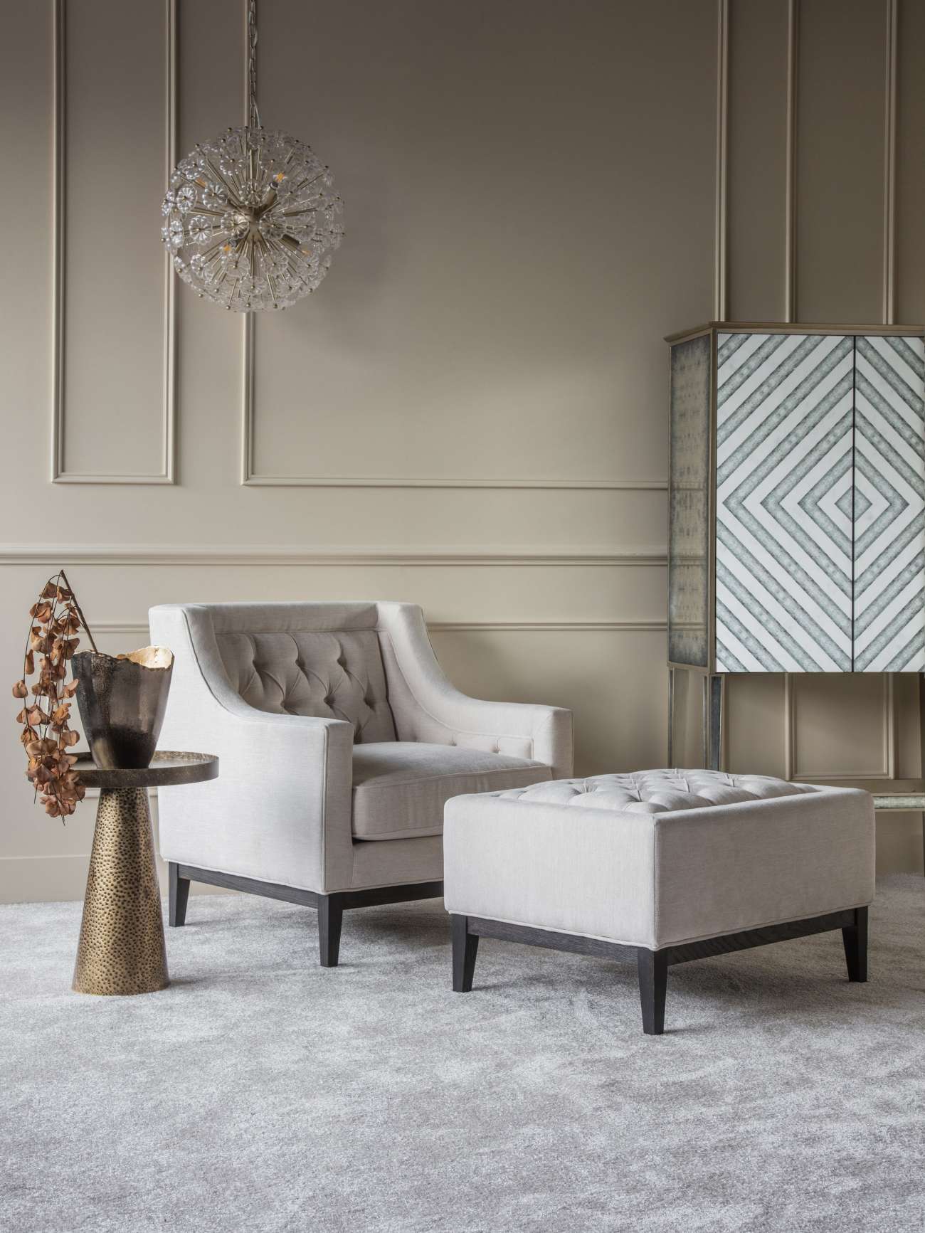 Theodore Light Ivory Buttoned Stool